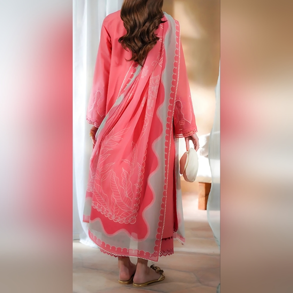 NWT Suffuse By Sana Yasir Salmon 3 Piece Pakistani Lawn Outfit Sz Medium - Picture 3 of 9
